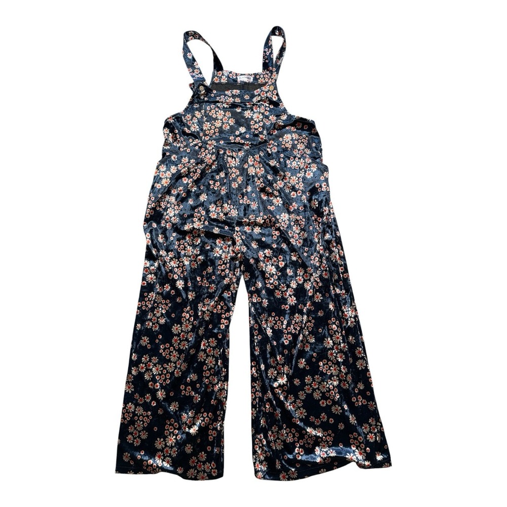 L.A. SOUL Women's Floral Print‎ Velour Overalls Jumpsuit Sz XL Wide Leg Pockets